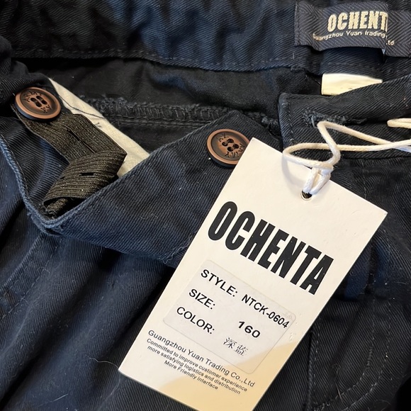 Ochenta size 160 (~US10) cotton cargo pants dark blue adjustable waist. NWT - Picture 2 of 2